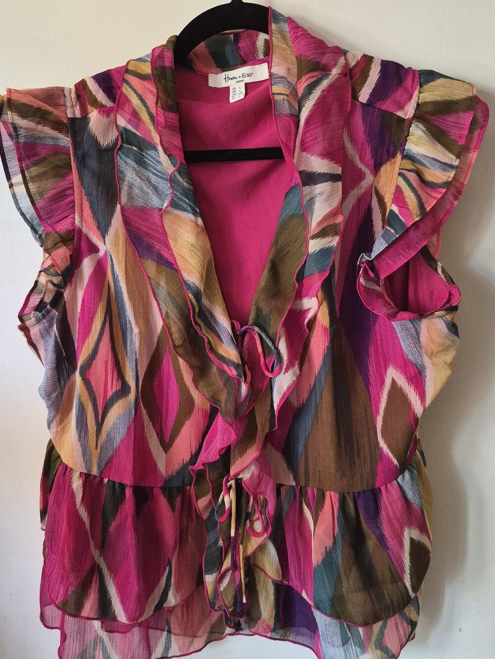 Hunter + Blair women's vibrant ikat diamond print peplum blouse